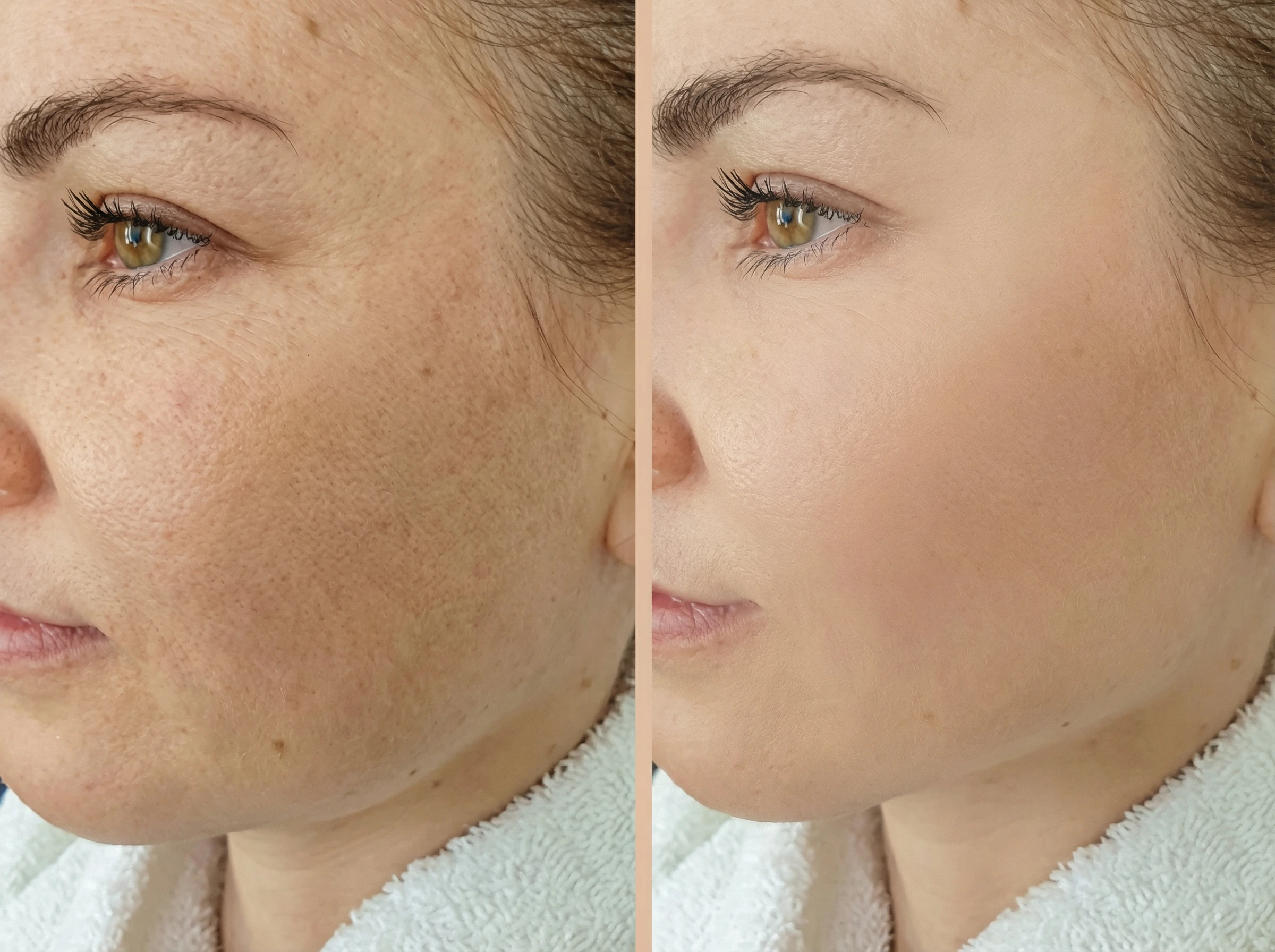 PRP Facial before and after results showing improved skin texture and reduced pore size