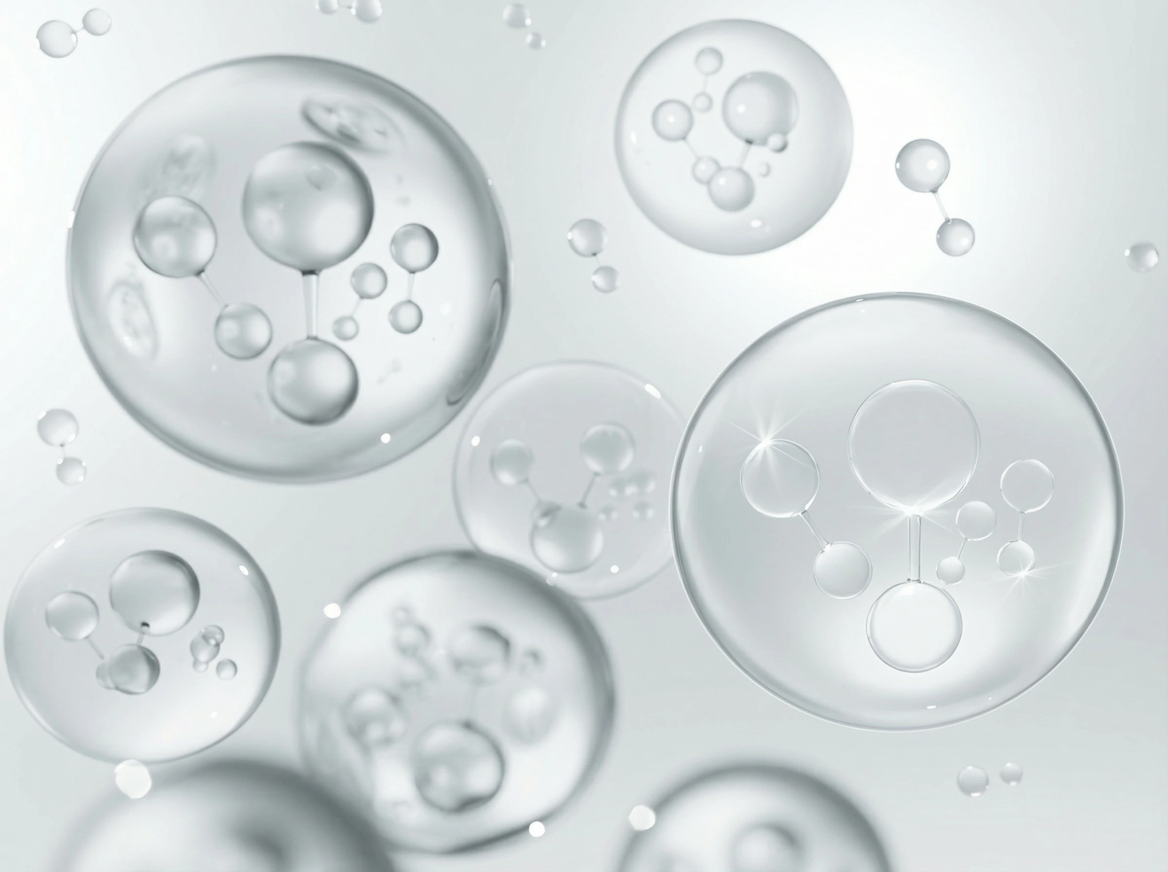 3D render of translucent stem cell vesicles containing growth factor molecules used in facial rejuvenation